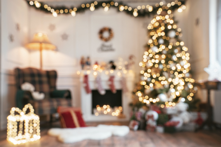 Living room decorated for Christmas